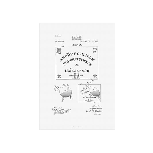 Vintage Ouija Board Patent Print – 1891 Invention by Elijah J. Bond