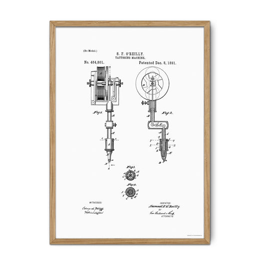 Vintage Tattoo Machine Patent Print – 1891 Invention by Samuel O’Reilly