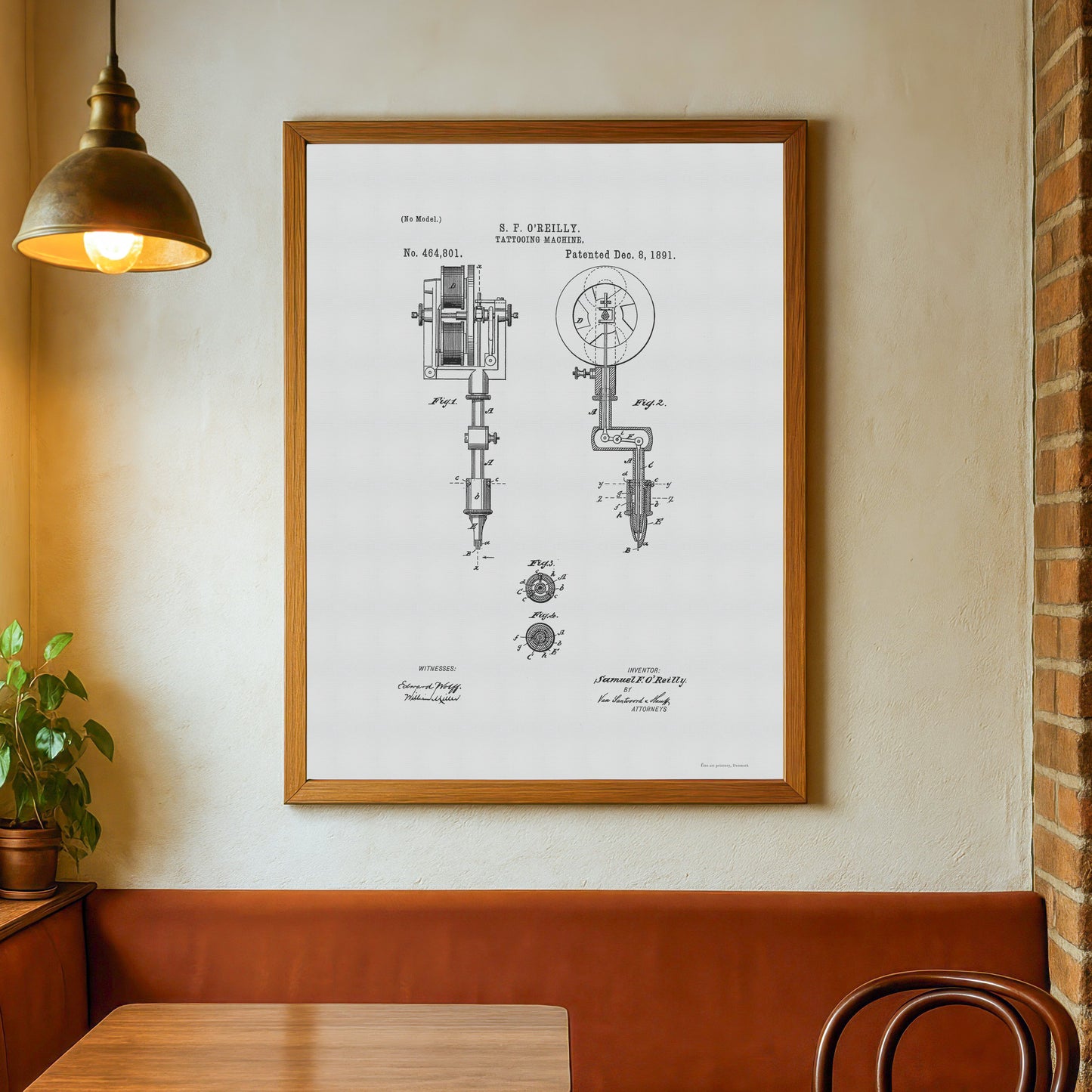 Vintage Tattoo Machine Patent Print – 1891 Invention by Samuel O’Reilly