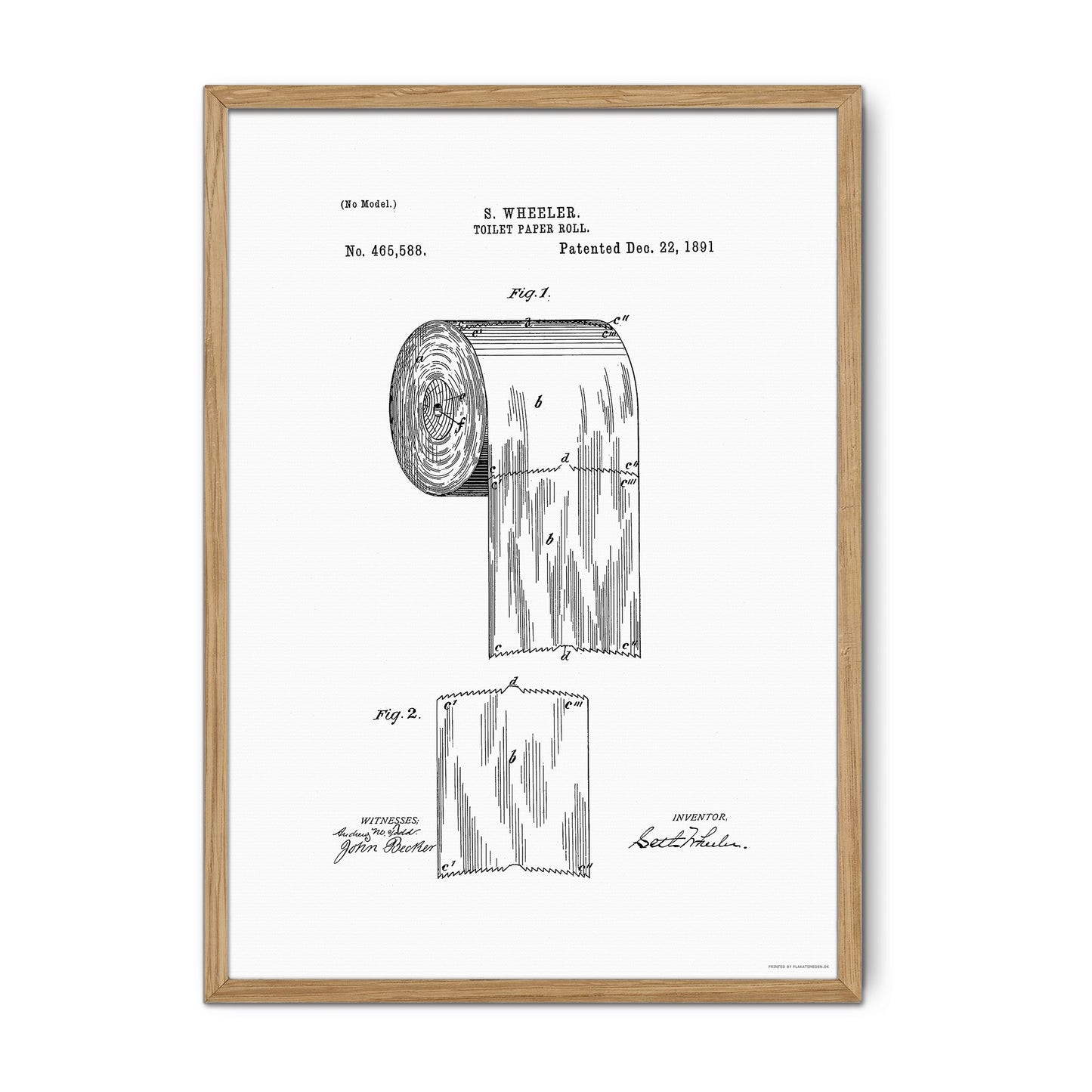 Vintage Toilet Paper Roll Patent Print – 1891 Invention by S. Wheeler