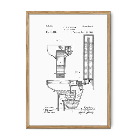 Vintage Water Closet Patent Print – 1892 Toilet Invention by S. E. Hughes