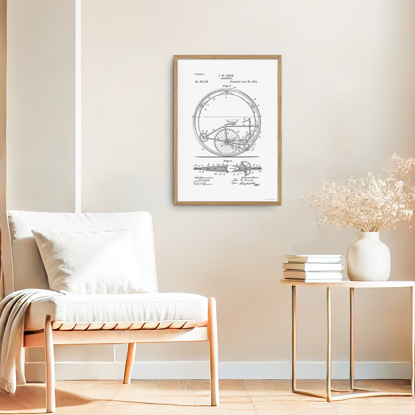 Vintage Monocycle Patent Print – 1894 Invention by J. W. Finch