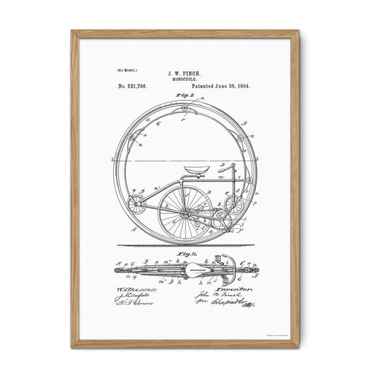 Vintage Monocycle Patent Print – 1894 Invention by J. W. Finch