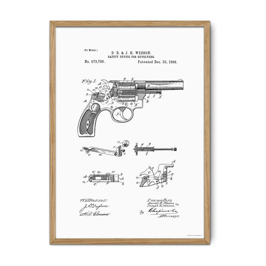 Vintage Revolver Safety Device Patent Print – 1896 Invention by D. B. & J. H. Wesson