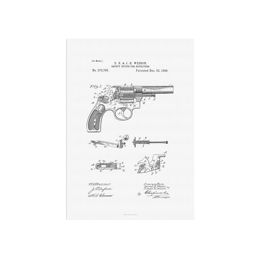 Vintage Revolver Safety Device Patent Print – 1896 Invention by D. B. & J. H. Wesson