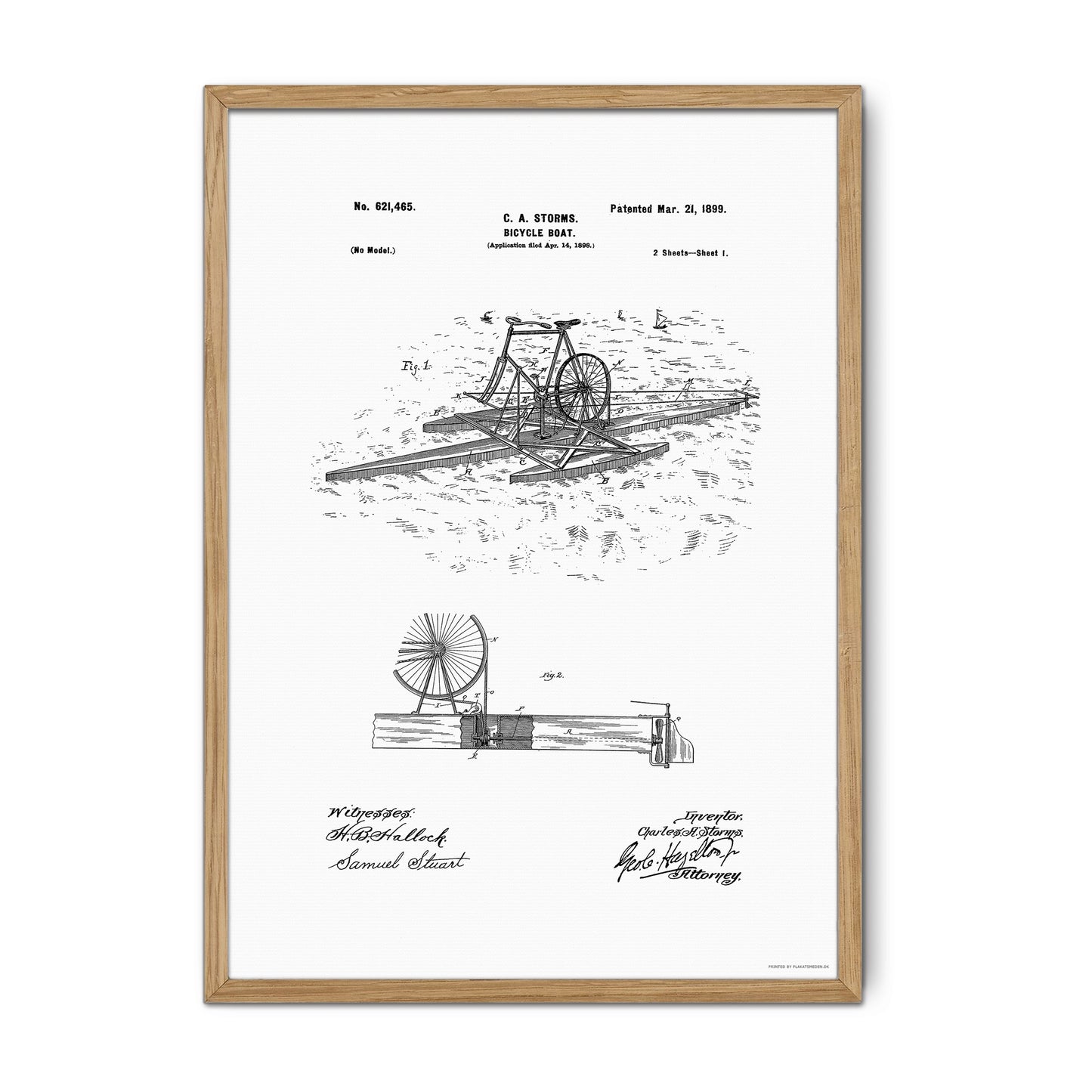 Vintage Bicycle Boat Patent Print – 1899 Invention by C. A. Storms