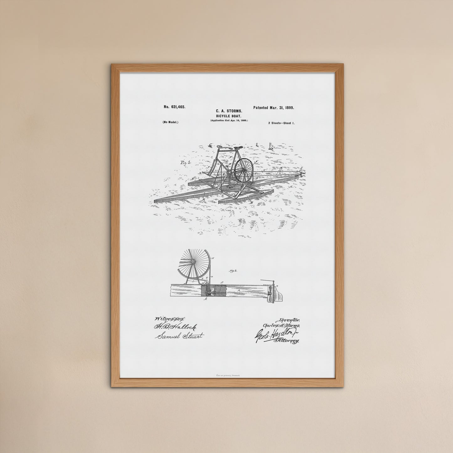 Vintage Bicycle Boat Patent Print – 1899 Invention by C. A. Storms