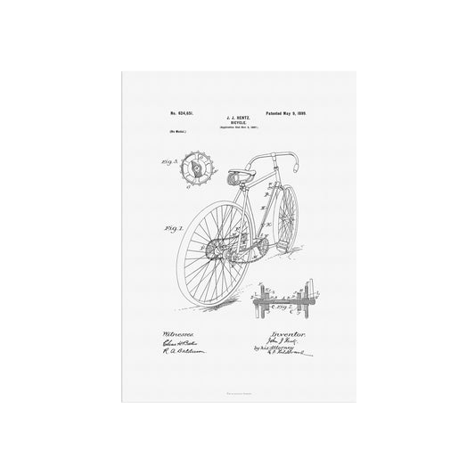 Vintage Bicycle Patent Print – 1899 Invention by J. J. Hentz