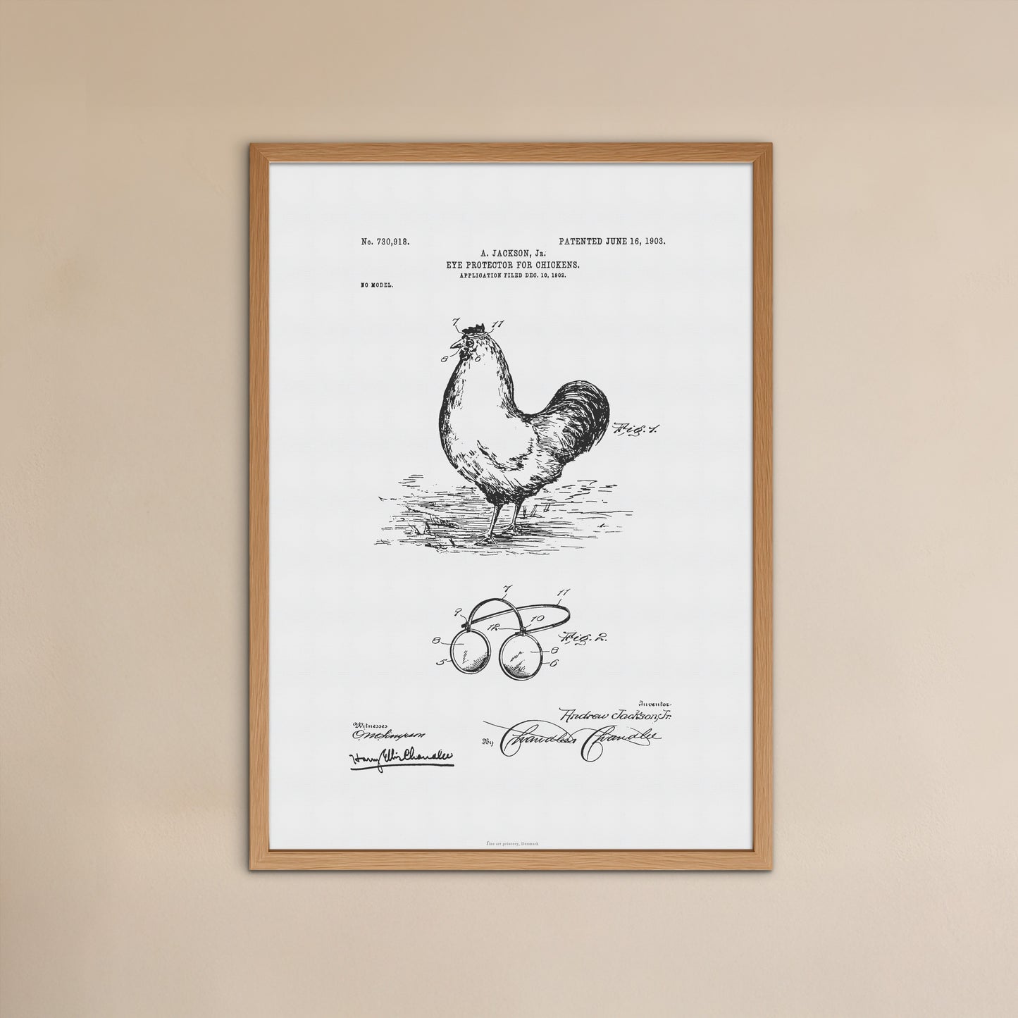 Vintage Chicken Eye Protector Patent Print – 1902 Invention by Andrew Jackson Jr.