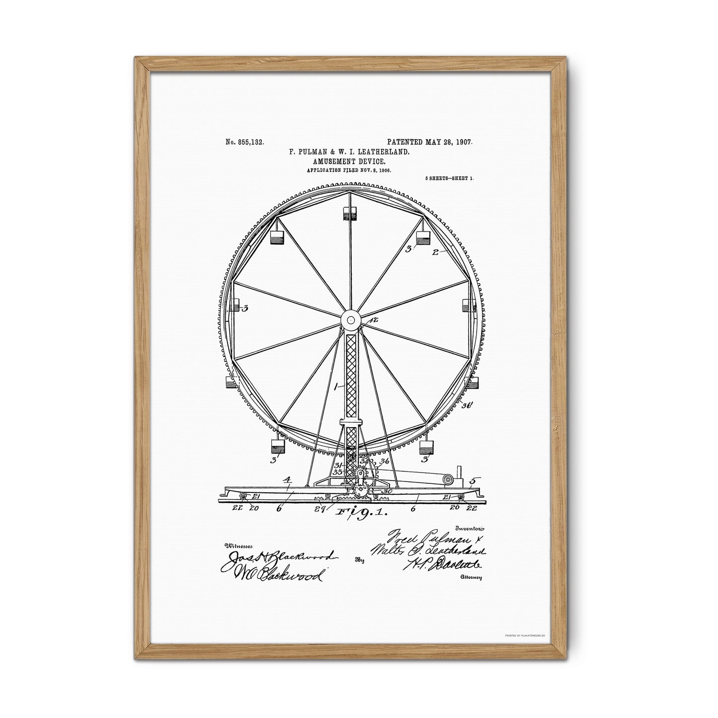 Vintage Ferris Wheel Patent Print – 1906 Amusement Device by F. Pulman & W. I. Leatherland