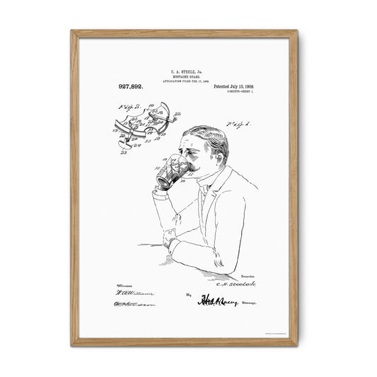 Vintage Mustache Guard Patent Print – 1909 Invention by C. A. Steele Jr.