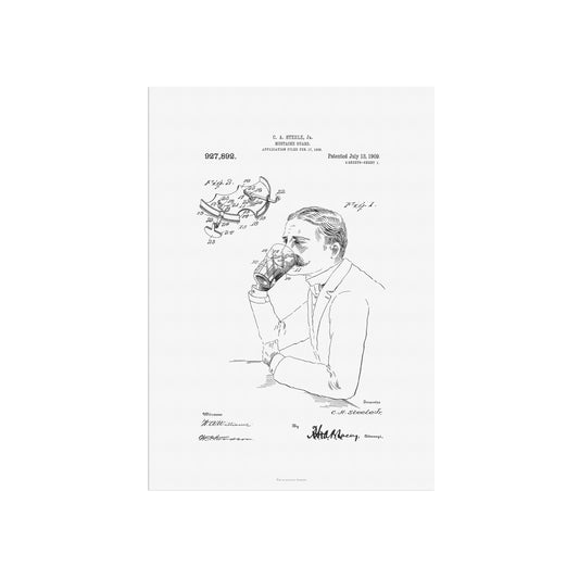 Vintage Mustache Guard Patent Print – 1909 Invention by C. A. Steele Jr.