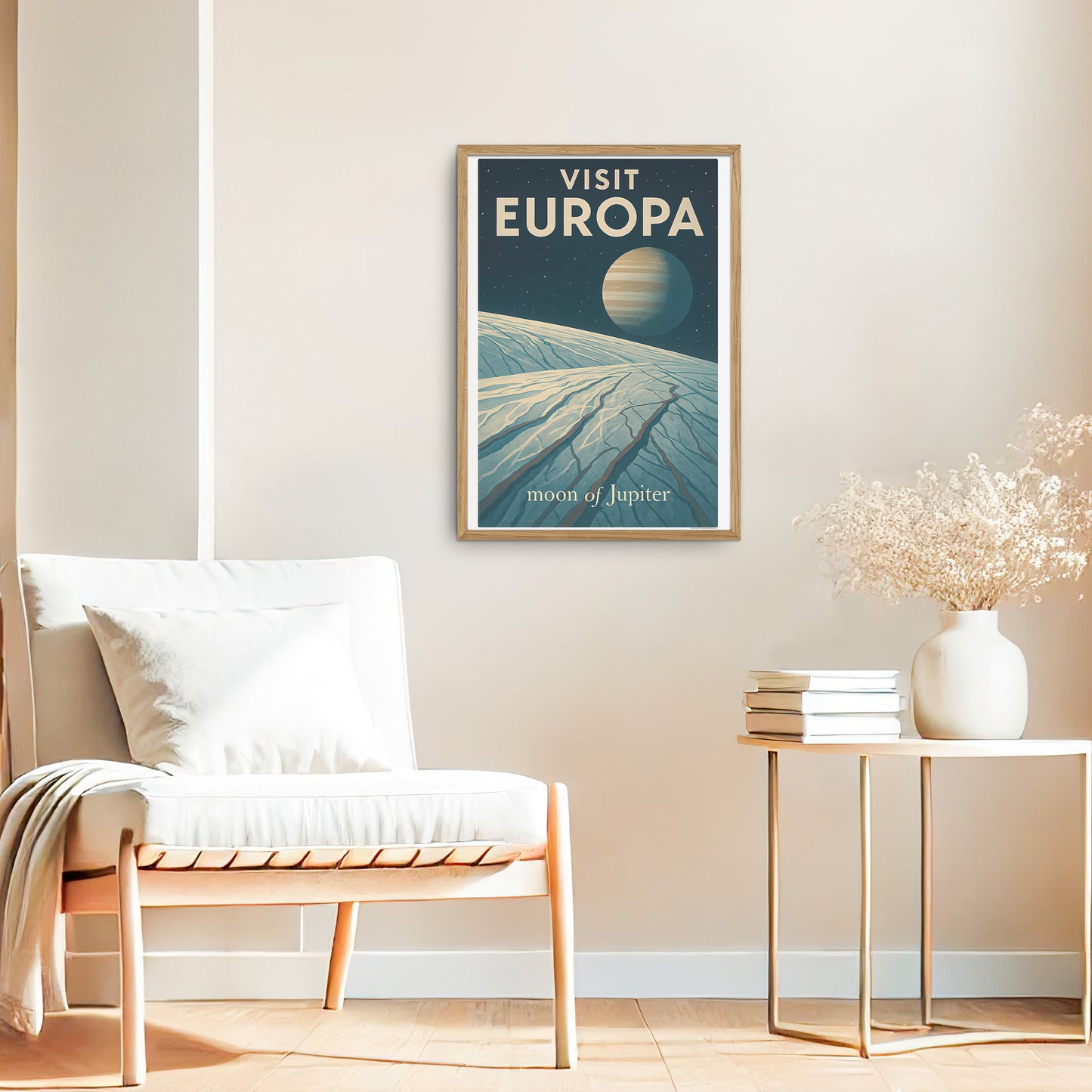 Visit Europa – Moon of Jupiter Vintage Travel Poster in Retro Art Deco Style