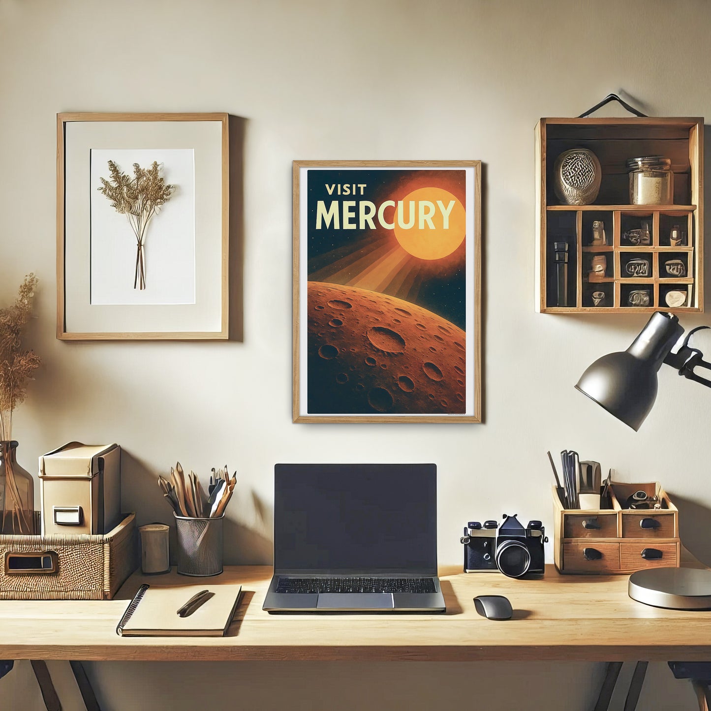 Visit Mercury – Retro Travel Poster in Vintage Art Deco Style