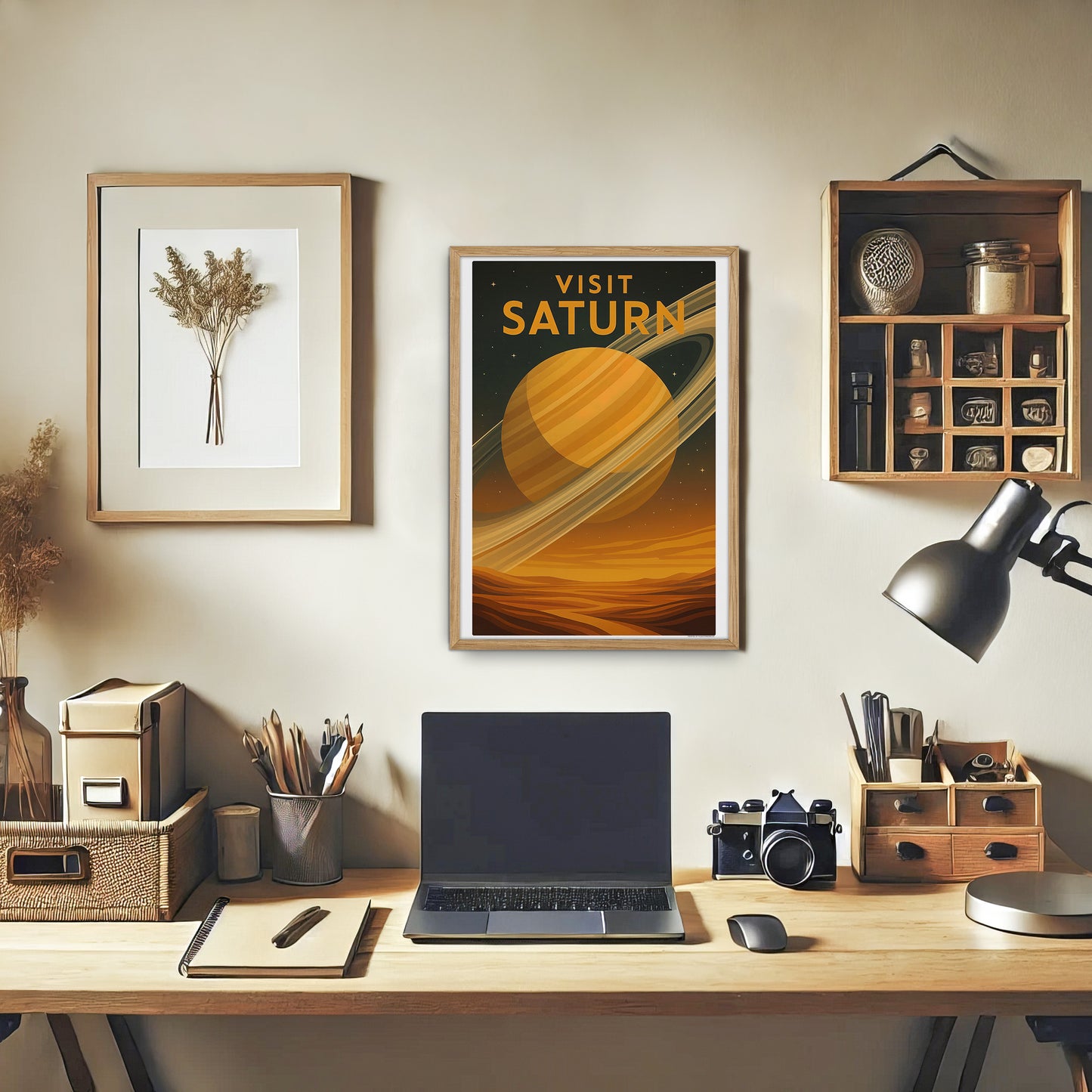 Visit Saturn – Retro Art Deco Style Vintage Space Travel Poster