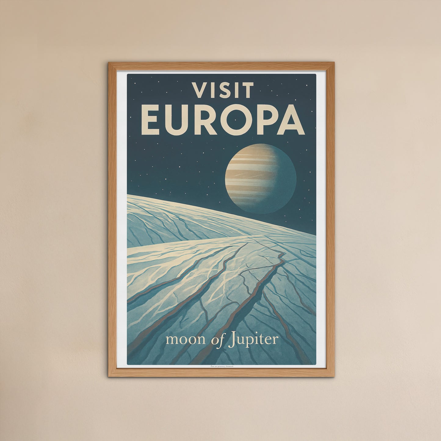 Visit Europa – Moon of Jupiter Vintage Travel Poster in Retro Art Deco Style