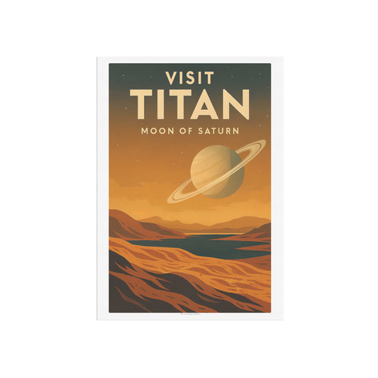 Visit Titan – Moon of Saturn Retro Travel Poster in Vintage Art Deco Style