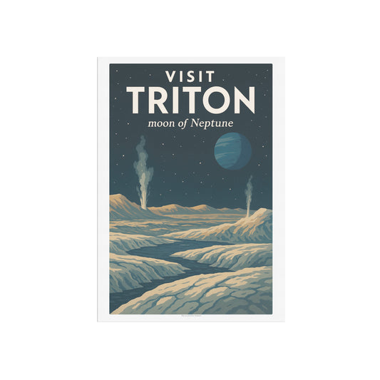 Visit Triton – Moon of Neptune Retro Travel Poster in Vintage Art Deco Style