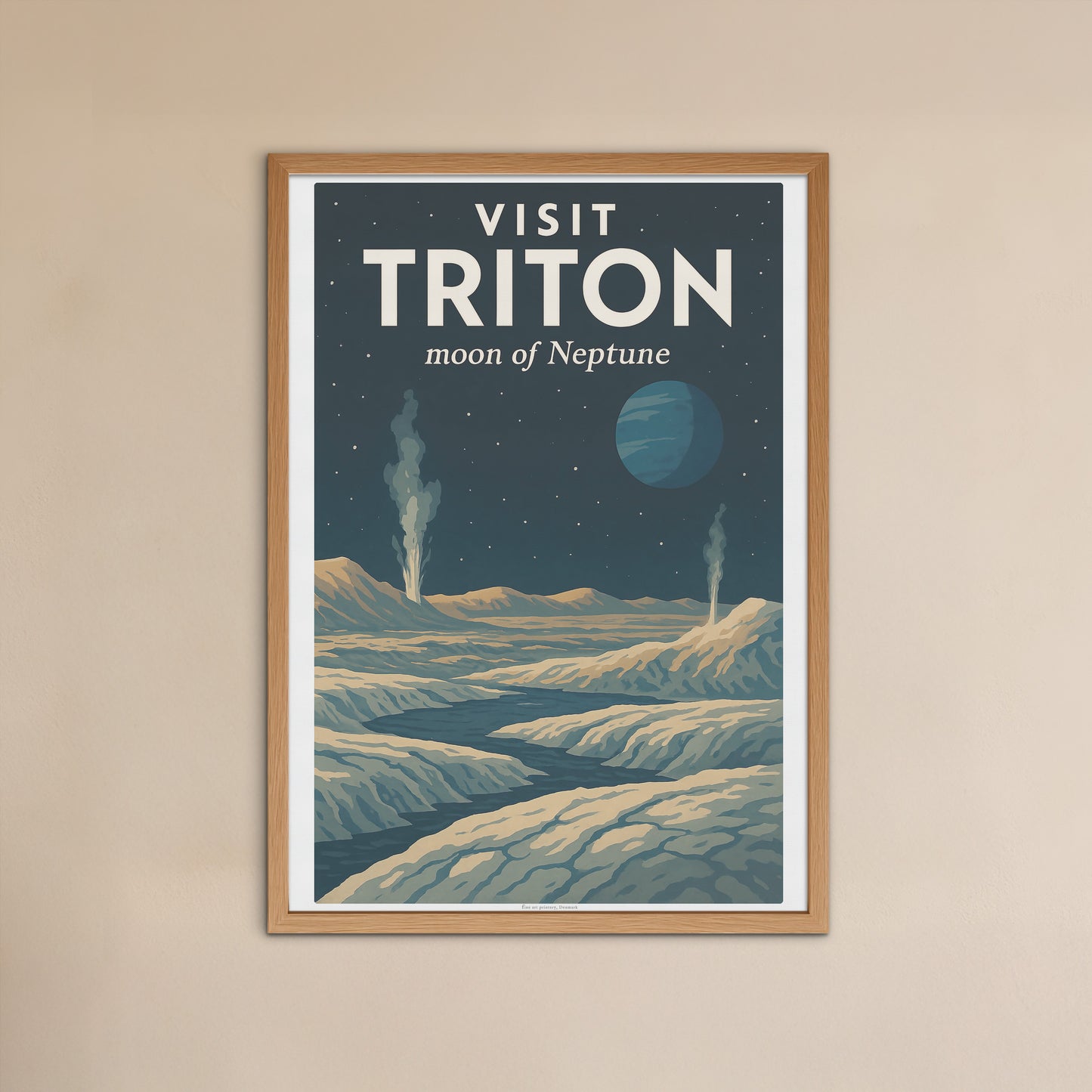 Visit Triton – Moon of Neptune Retro Travel Poster in Vintage Art Deco Style