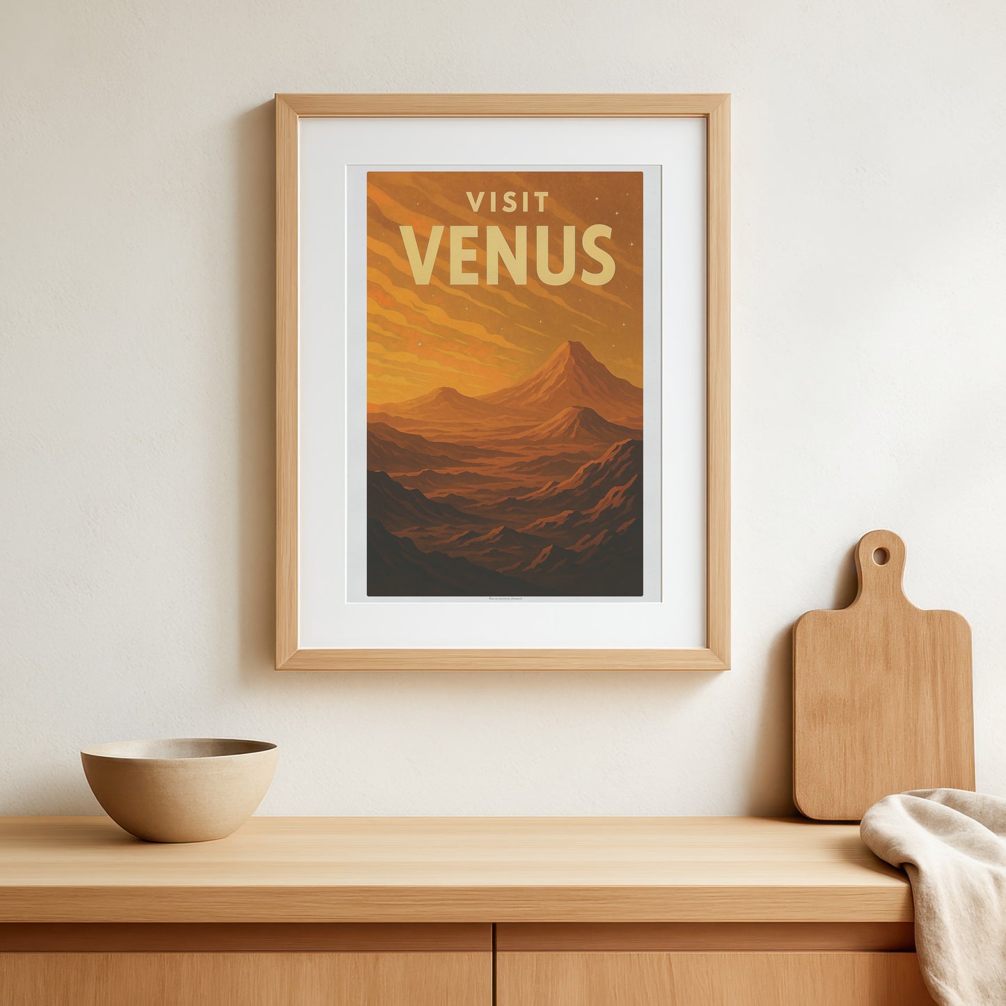 Visit Venus – Retro Space Travel Poster in Vintage Art Deco Style
