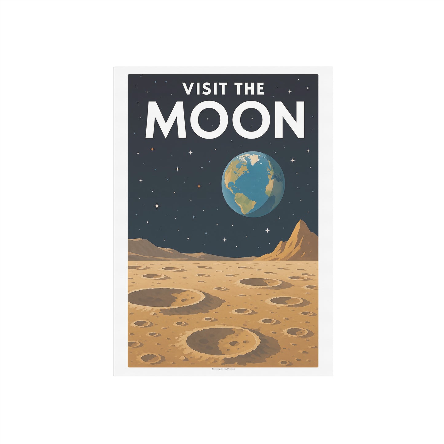 Visit the Moon – Retro Futuristic Travel Poster in Vintage Art Deco Style